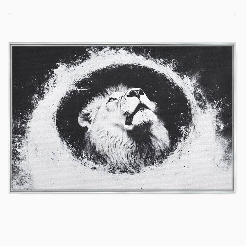 Leinwand Wandkunst Canvas Premium, LuxCanva® M1370, Himmelfahrt in Schwarz und Weiß, Astral, Orbit, Löwe, Portal, Kosmos, Kreis, Universum, Unendlichkeit, Abstrakte Kunst, Büro, Wohnen, Kinderzimmer