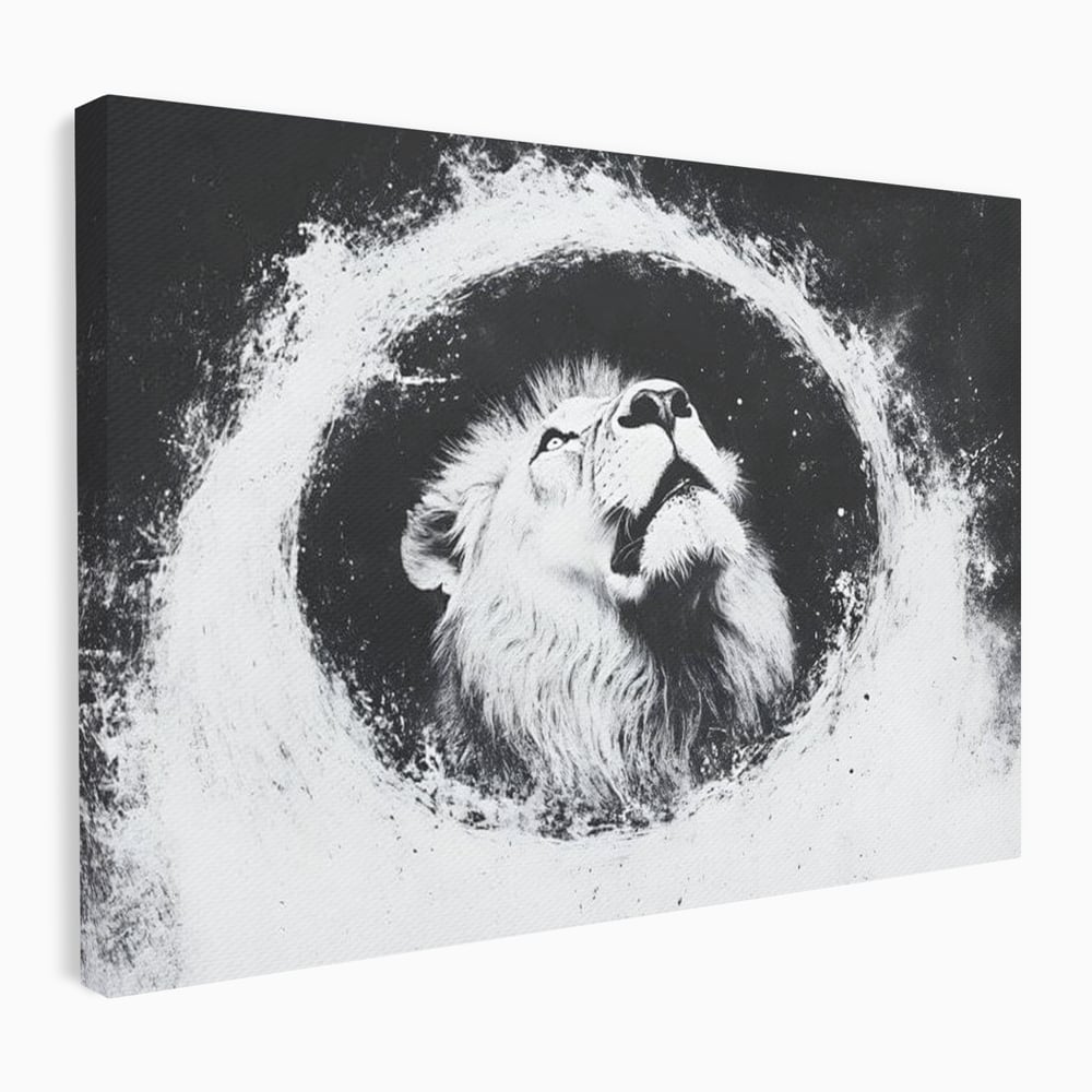 Leinwand Wandkunst Canvas Premium, LuxCanva® M1370, Himmelfahrt in Schwarz und Weiß, Astral, Orbit, Löwe, Portal, Kosmos, Kreis, Universum, Unendlichkeit, Abstrakte Kunst, Büro, Wohnen, Kinderzimmer