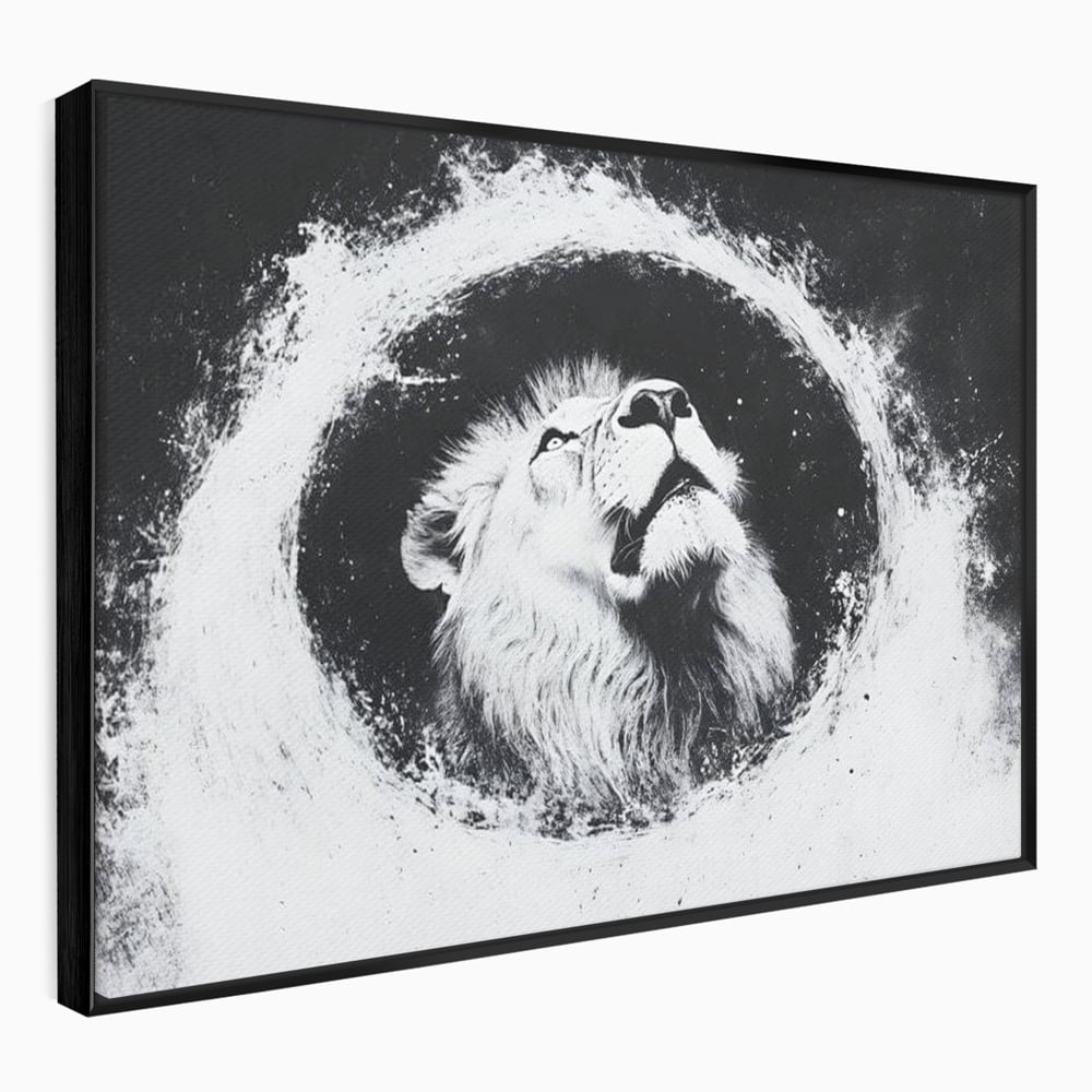 Leinwand Wandkunst Canvas Premium, LuxCanva® M1370, Himmelfahrt in Schwarz und Weiß, Astral, Orbit, Löwe, Portal, Kosmos, Kreis, Universum, Unendlichkeit, Abstrakte Kunst, Büro, Wohnen, Kinderzimmer
