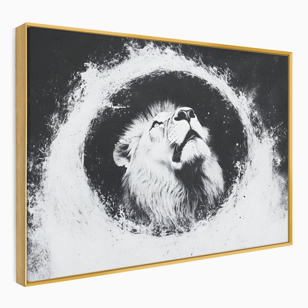 Leinwand Wandkunst Canvas Premium, LuxCanva® M1370, Himmelfahrt in Schwarz und Weiß, Astral, Orbit, Löwe, Portal, Kosmos, Kreis, Universum, Unendlichkeit, Abstrakte Kunst, Büro, Wohnen, Kinderzimmer