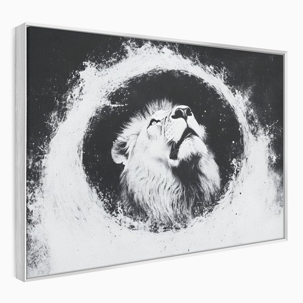 Leinwand Wandkunst Canvas Premium, LuxCanva® M1370, Himmelfahrt in Schwarz und Weiß, Astral, Orbit, Löwe, Portal, Kosmos, Kreis, Universum, Unendlichkeit, Abstrakte Kunst, Büro, Wohnen, Kinderzimmer