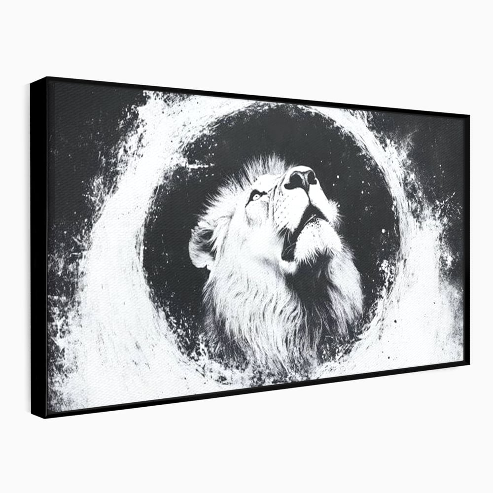 Leinwand Wandkunst Canvas Premium, LuxCanva® M1370, Himmelfahrt in Schwarz und Weiß, Astral, Orbit, Löwe, Portal, Kosmos, Kreis, Universum, Unendlichkeit, Abstrakte Kunst, Büro, Wohnen, Kinderzimmer