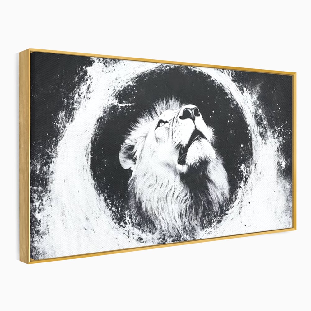 Leinwand Wandkunst Canvas Premium, LuxCanva® M1370, Himmelfahrt in Schwarz und Weiß, Astral, Orbit, Löwe, Portal, Kosmos, Kreis, Universum, Unendlichkeit, Abstrakte Kunst, Büro, Wohnen, Kinderzimmer