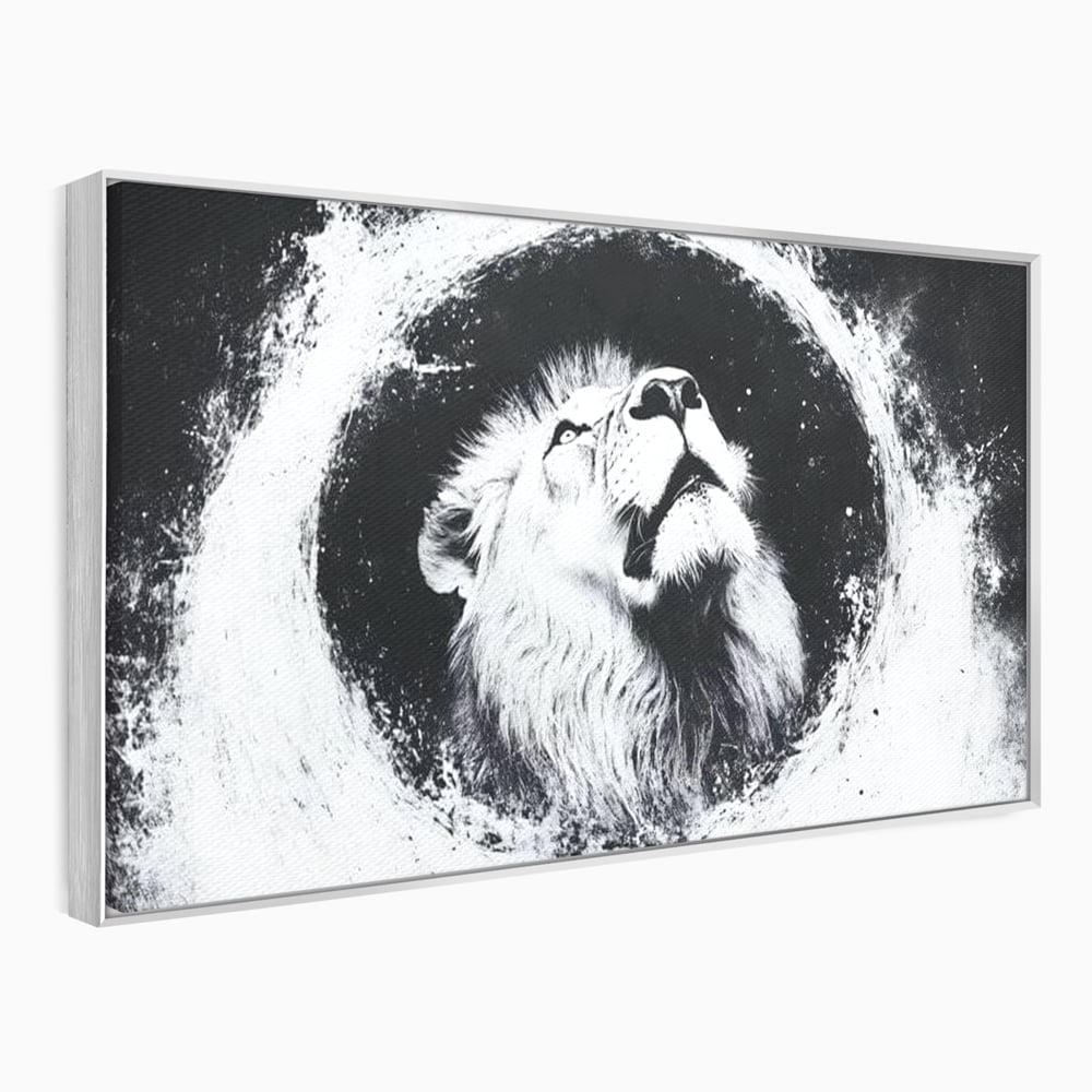 Leinwand Wandkunst Canvas Premium, LuxCanva® M1370, Himmelfahrt in Schwarz und Weiß, Astral, Orbit, Löwe, Portal, Kosmos, Kreis, Universum, Unendlichkeit, Abstrakte Kunst, Büro, Wohnen, Kinderzimmer