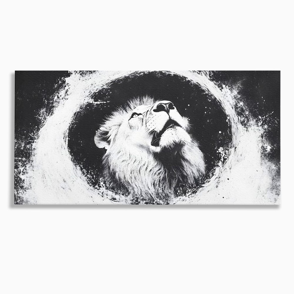 Leinwand Wandkunst Canvas Premium, LuxCanva® M1370, Himmelfahrt in Schwarz und Weiß, Astral, Orbit, Löwe, Portal, Kosmos, Kreis, Universum, Unendlichkeit, Abstrakte Kunst, Büro, Wohnen, Kinderzimmer