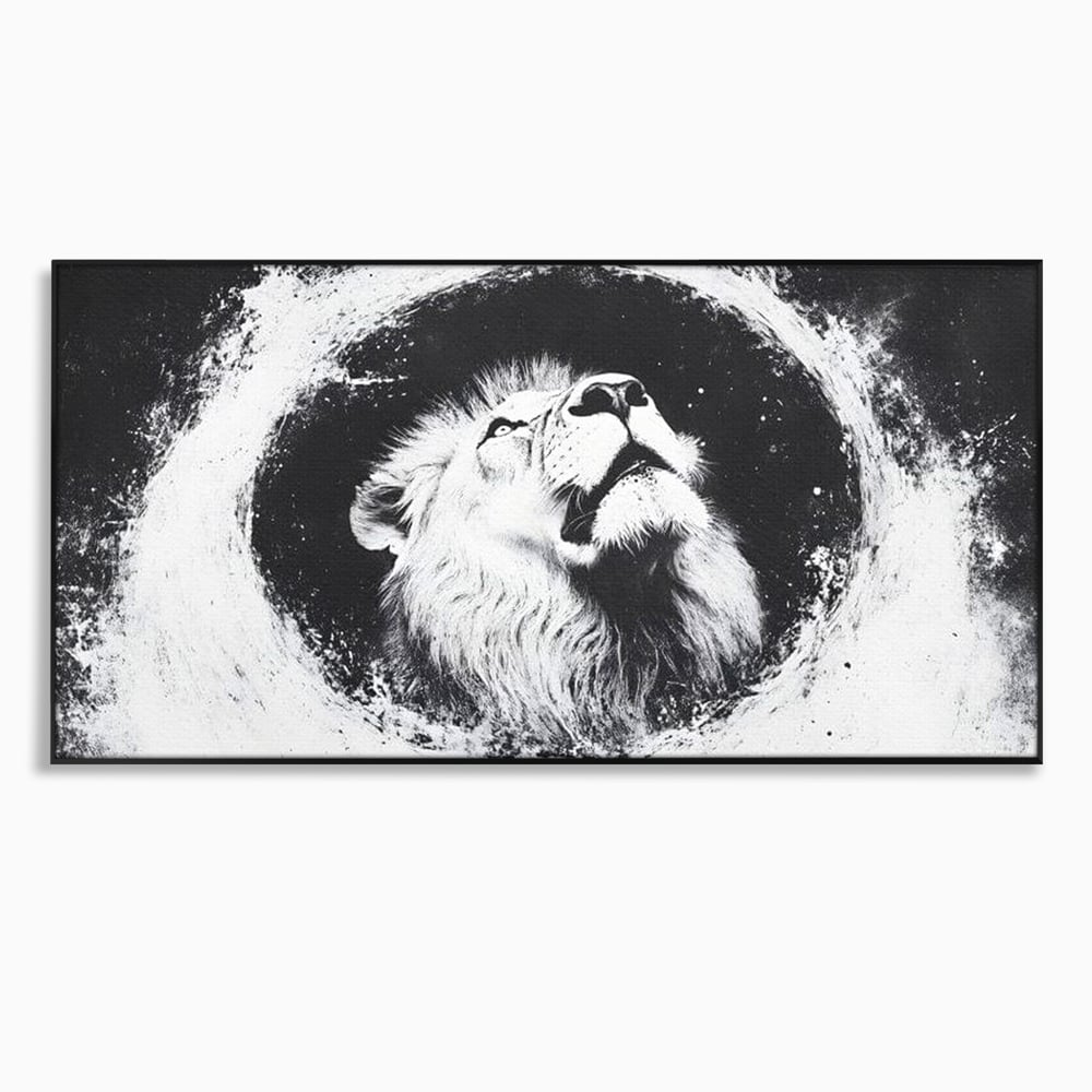 Leinwand Wandkunst Canvas Premium, LuxCanva® M1370, Himmelfahrt in Schwarz und Weiß, Astral, Orbit, Löwe, Portal, Kosmos, Kreis, Universum, Unendlichkeit, Abstrakte Kunst, Büro, Wohnen, Kinderzimmer