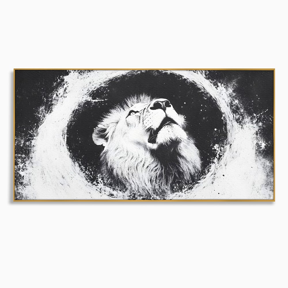 Leinwand Wandkunst Canvas Premium, LuxCanva® M1370, Himmelfahrt in Schwarz und Weiß, Astral, Orbit, Löwe, Portal, Kosmos, Kreis, Universum, Unendlichkeit, Abstrakte Kunst, Büro, Wohnen, Kinderzimmer