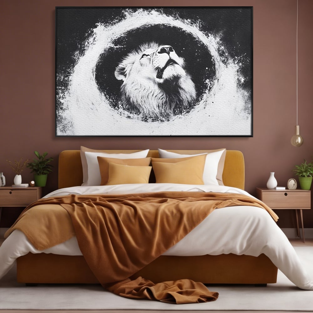 Leinwand Wandkunst Canvas Premium, LuxCanva® M1370, Himmelfahrt in Schwarz und Weiß, Astral, Orbit, Löwe, Portal, Kosmos, Kreis, Universum, Unendlichkeit, Abstrakte Kunst, Büro, Wohnen, Kinderzimmer