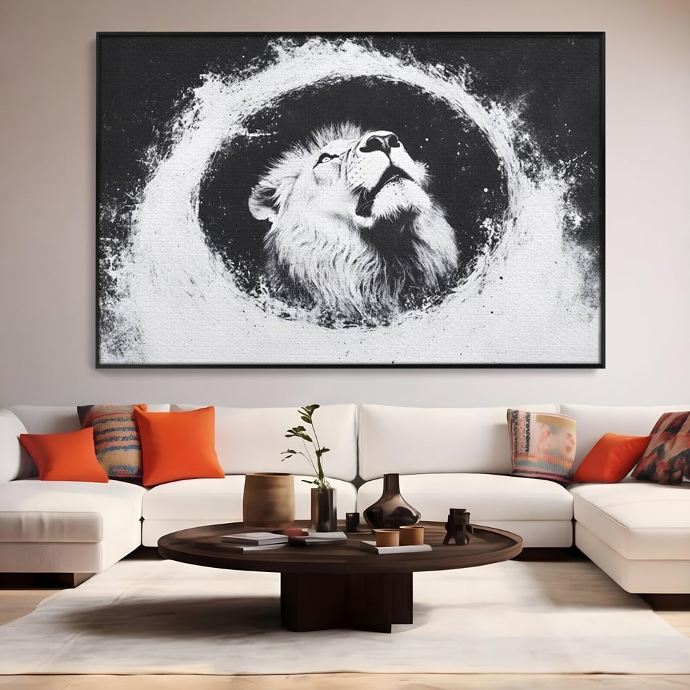 Leinwand Wandkunst Canvas Premium, LuxCanva® M1370, Himmelfahrt in Schwarz und Weiß, Astral, Orbit, Löwe, Portal, Kosmos, Kreis, Universum, Unendlichkeit, Abstrakte Kunst, Büro, Wohnen, Kinderzimmer