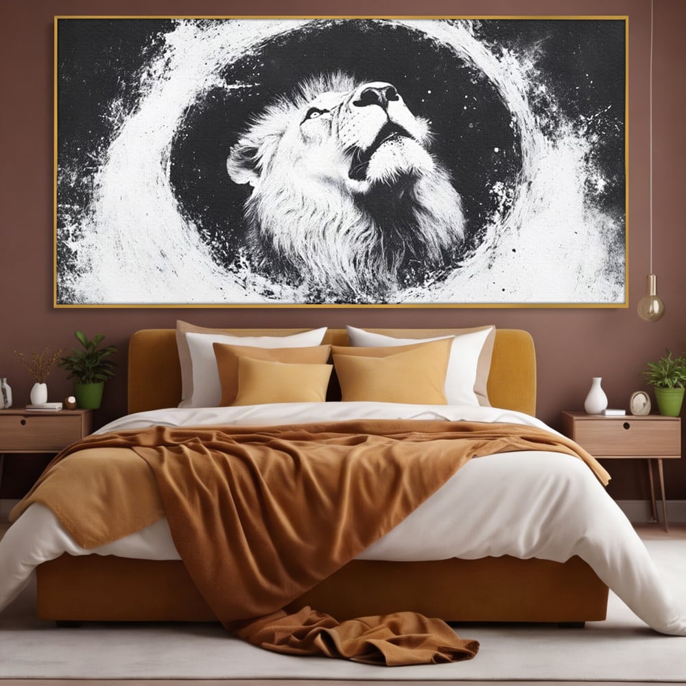 Leinwand Wandkunst Canvas Premium, LuxCanva® M1370, Himmelfahrt in Schwarz und Weiß, Astral, Orbit, Löwe, Portal, Kosmos, Kreis, Universum, Unendlichkeit, Abstrakte Kunst, Büro, Wohnen, Kinderzimmer