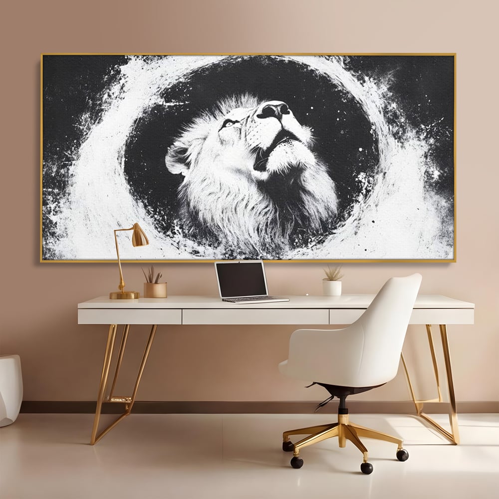 Leinwand Wandkunst Canvas Premium, LuxCanva® M1370, Himmelfahrt in Schwarz und Weiß, Astral, Orbit, Löwe, Portal, Kosmos, Kreis, Universum, Unendlichkeit, Abstrakte Kunst, Büro, Wohnen, Kinderzimmer