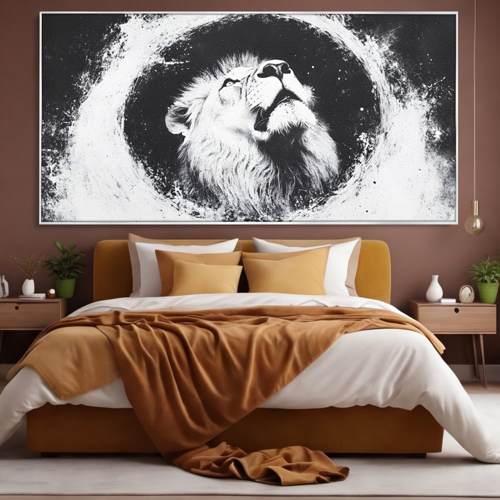 Leinwand Wandkunst Canvas Premium, LuxCanva® M1370, Himmelfahrt in Schwarz und Weiß, Astral, Orbit, Löwe, Portal, Kosmos, Kreis, Universum, Unendlichkeit, Abstrakte Kunst, Büro, Wohnen, Kinderzimmer