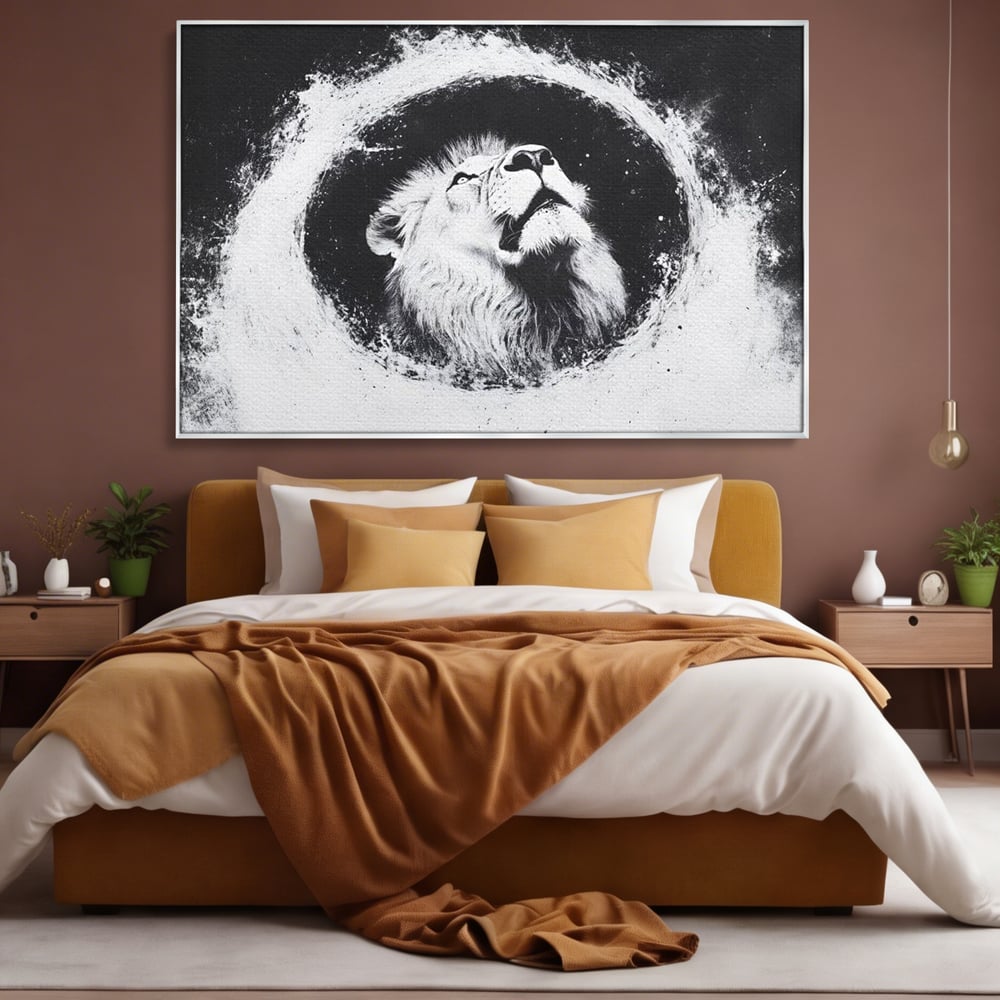 Leinwand Wandkunst Canvas Premium, LuxCanva® M1370, Himmelfahrt in Schwarz und Weiß, Astral, Orbit, Löwe, Portal, Kosmos, Kreis, Universum, Unendlichkeit, Abstrakte Kunst, Büro, Wohnen, Kinderzimmer