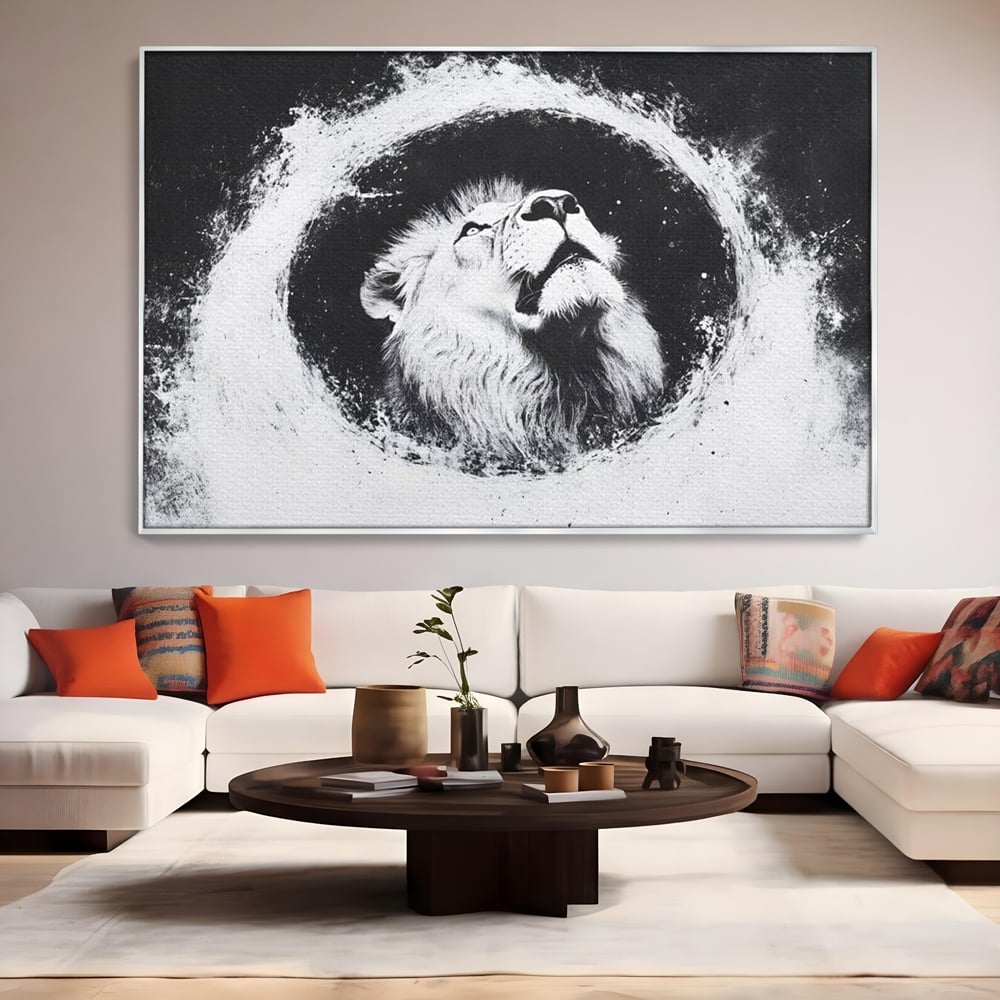 Leinwand Wandkunst Canvas Premium, LuxCanva® M1370, Himmelfahrt in Schwarz und Weiß, Astral, Orbit, Löwe, Portal, Kosmos, Kreis, Universum, Unendlichkeit, Abstrakte Kunst, Büro, Wohnen, Kinderzimmer