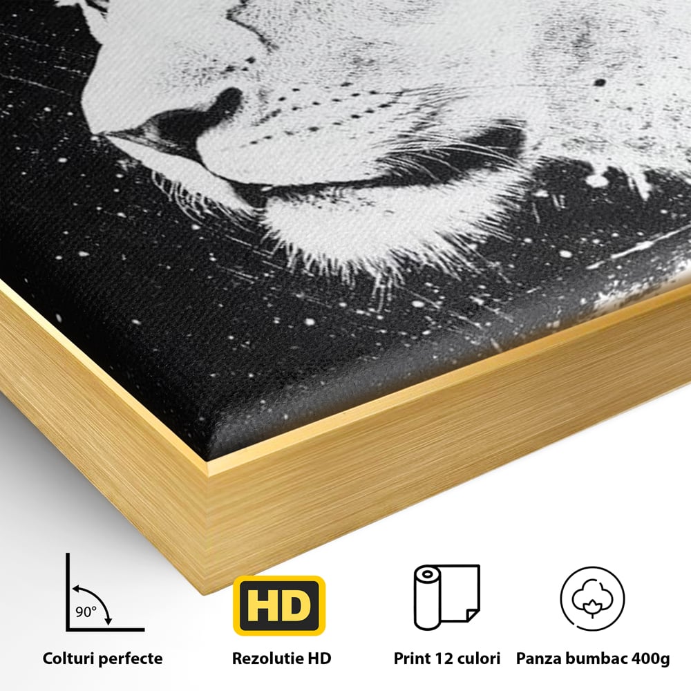 Premium-Leinwandkunst, LuxCanva® M1371, Königin des Dschungels, Löwin, Schwarz-Weiß, Malerei, Abstrakt, Abstrakt, Portrait, Profil, Vision, Reinheit, Edel, Büro, Wohnen, Kinderzimmer