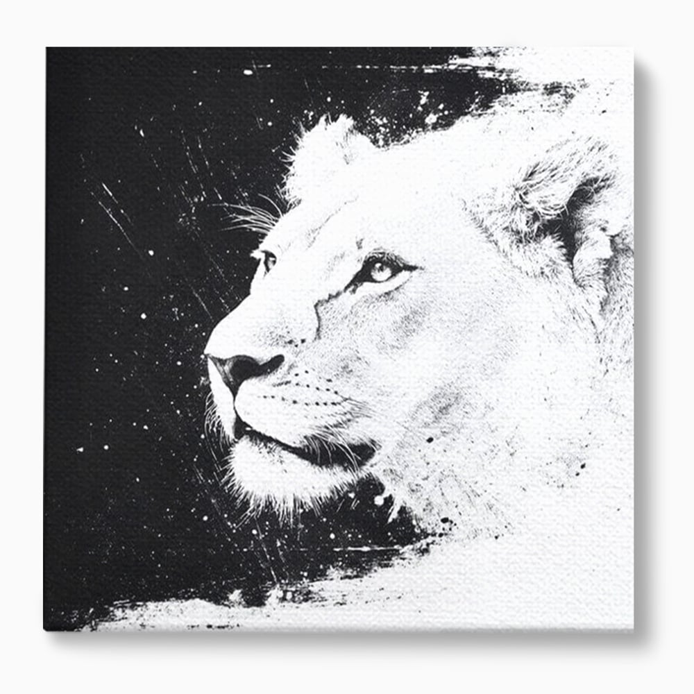Premium-Leinwandkunst, LuxCanva® M1371, Königin des Dschungels, Löwin, Schwarz-Weiß, Malerei, Abstrakt, Abstrakt, Portrait, Profil, Vision, Reinheit, Edel, Büro, Wohnen, Kinderzimmer