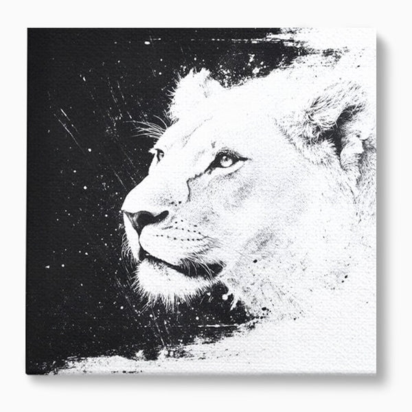 Premium-Leinwandkunst, LuxCanva® M1371, Königin des Dschungels, Löwin, Schwarz-Weiß, Malerei, Abstrakt, Abstrakt, Portrait, Profil, Vision, Reinheit, Edel, Büro, Wohnen, Kinderzimmer