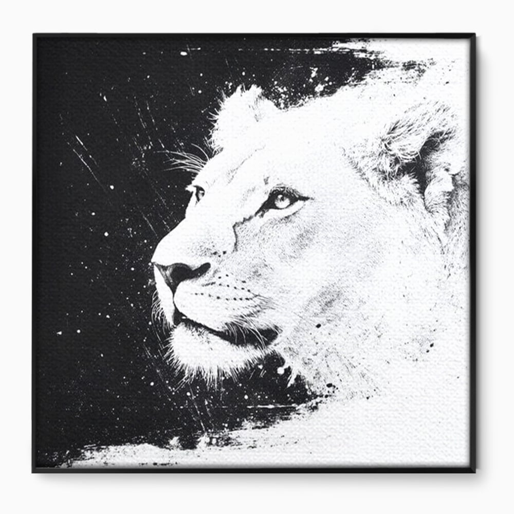 Premium-Leinwandkunst, LuxCanva® M1371, Königin des Dschungels, Löwin, Schwarz-Weiß, Malerei, Abstrakt, Abstrakt, Portrait, Profil, Vision, Reinheit, Edel, Büro, Wohnen, Kinderzimmer