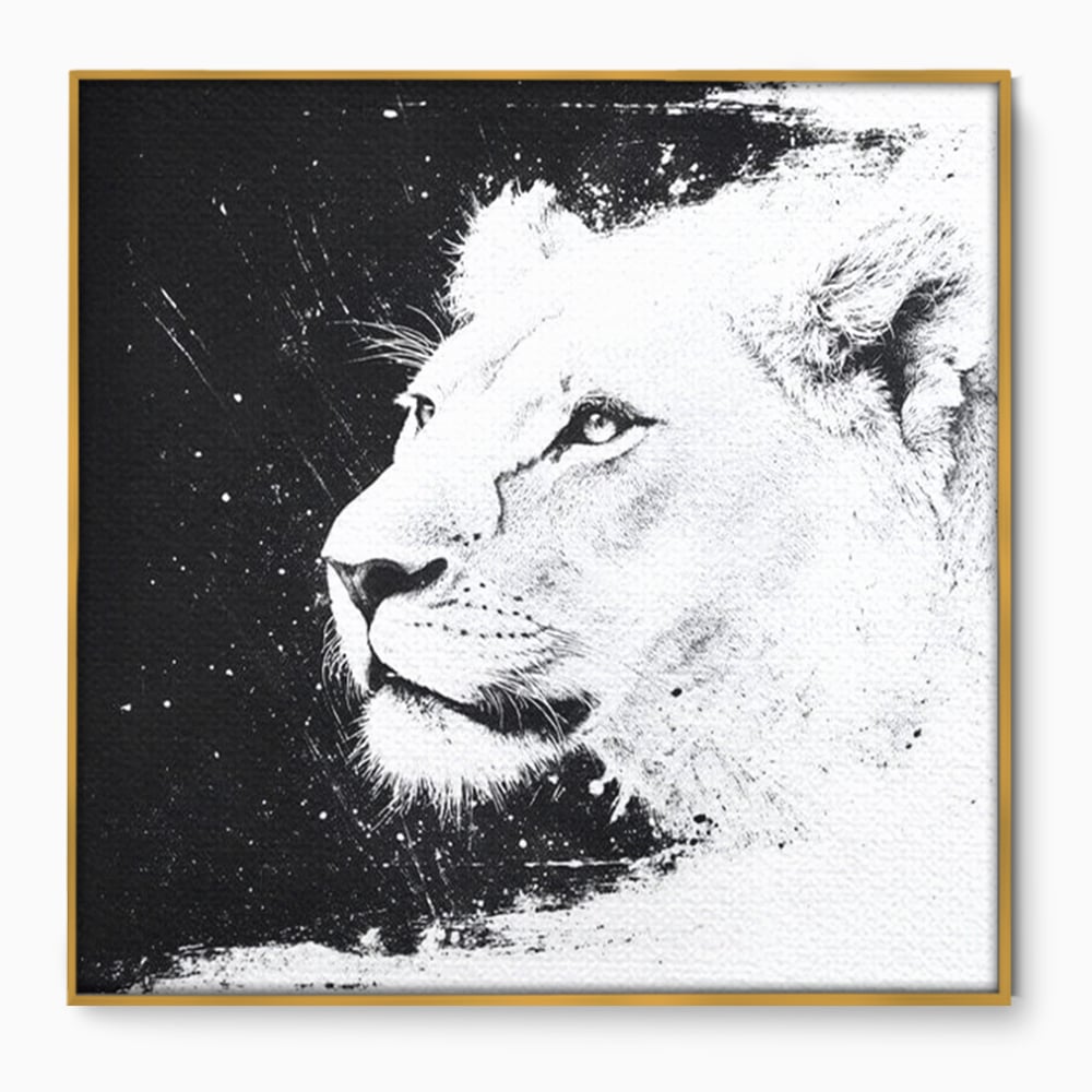 Premium-Leinwandkunst, LuxCanva® M1371, Königin des Dschungels, Löwin, Schwarz-Weiß, Malerei, Abstrakt, Abstrakt, Portrait, Profil, Vision, Reinheit, Edel, Büro, Wohnen, Kinderzimmer
