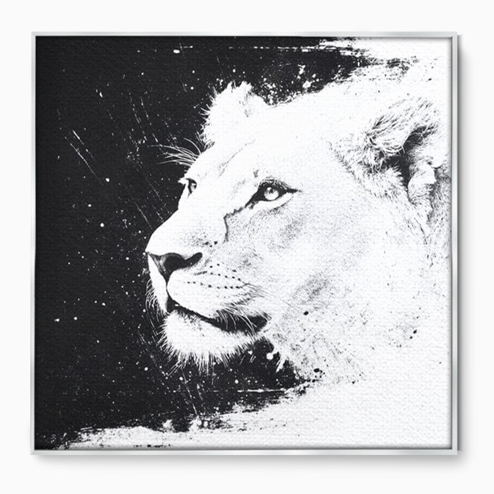 Premium-Leinwandkunst, LuxCanva® M1371, Königin des Dschungels, Löwin, Schwarz-Weiß, Malerei, Abstrakt, Abstrakt, Portrait, Profil, Vision, Reinheit, Edel, Büro, Wohnen, Kinderzimmer