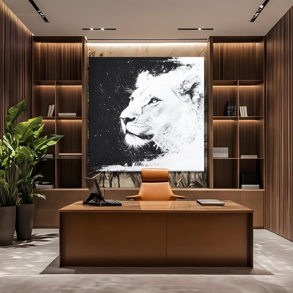 Premium-Leinwandkunst, LuxCanva® M1371, Königin des Dschungels, Löwin, Schwarz-Weiß, Malerei, Abstrakt, Abstrakt, Portrait, Profil, Vision, Reinheit, Edel, Büro, Wohnen, Kinderzimmer