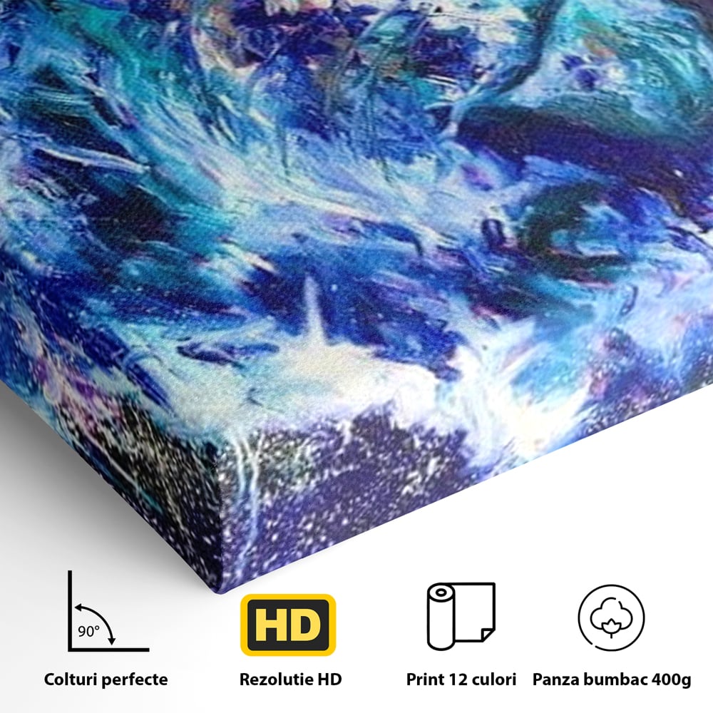 Leinwand Wandkunst Canvas Premium, LuxCanva® M1372, Kosmisches Leuchten, Universum, Sterne, Blau, Löwe, Tier, Kraft, Licht, Aurora, Mysterium, Energie, Abstrakte Kunst, Büro, Wohnen, Kinderzimmer