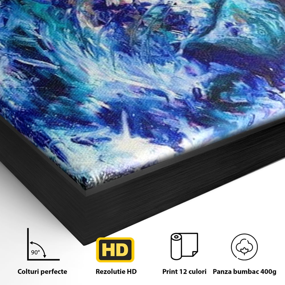Leinwand Wandkunst Canvas Premium, LuxCanva® M1372, Kosmisches Leuchten, Universum, Sterne, Blau, Löwe, Tier, Kraft, Licht, Aurora, Mysterium, Energie, Abstrakte Kunst, Büro, Wohnen, Kinderzimmer