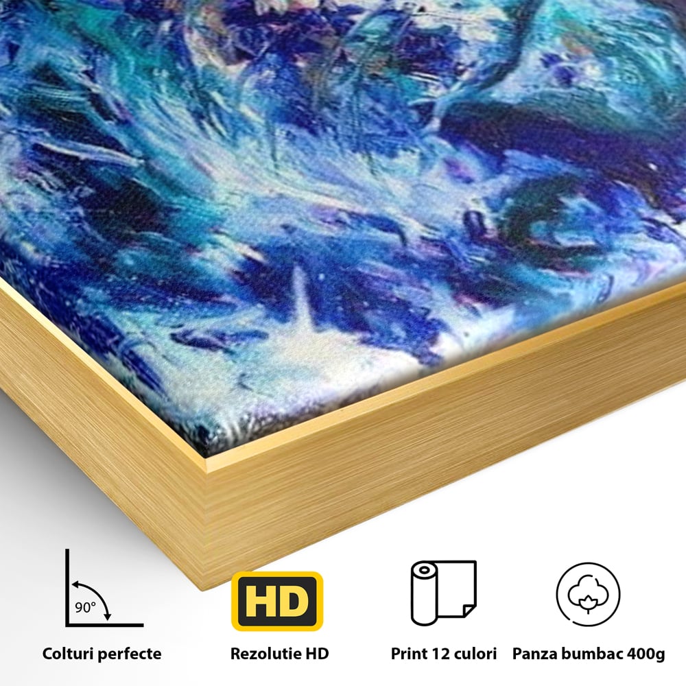 Leinwand Wandkunst Canvas Premium, LuxCanva® M1372, Kosmisches Leuchten, Universum, Sterne, Blau, Löwe, Tier, Kraft, Licht, Aurora, Mysterium, Energie, Abstrakte Kunst, Büro, Wohnen, Kinderzimmer