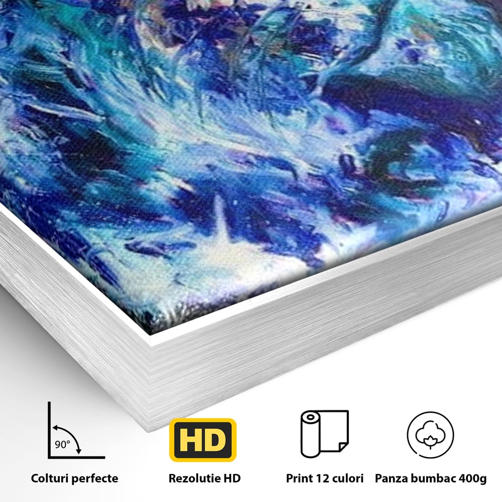 Leinwand Wandkunst Canvas Premium, LuxCanva® M1372, Kosmisches Leuchten, Universum, Sterne, Blau, Löwe, Tier, Kraft, Licht, Aurora, Mysterium, Energie, Abstrakte Kunst, Büro, Wohnen, Kinderzimmer