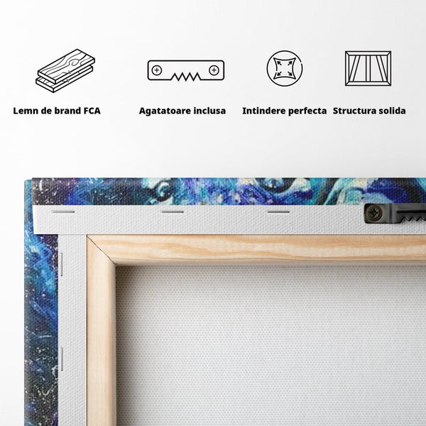 Leinwand Wandkunst Canvas Premium, LuxCanva® M1372, Kosmisches Leuchten, Universum, Sterne, Blau, Löwe, Tier, Kraft, Licht, Aurora, Mysterium, Energie, Abstrakte Kunst, Büro, Wohnen, Kinderzimmer