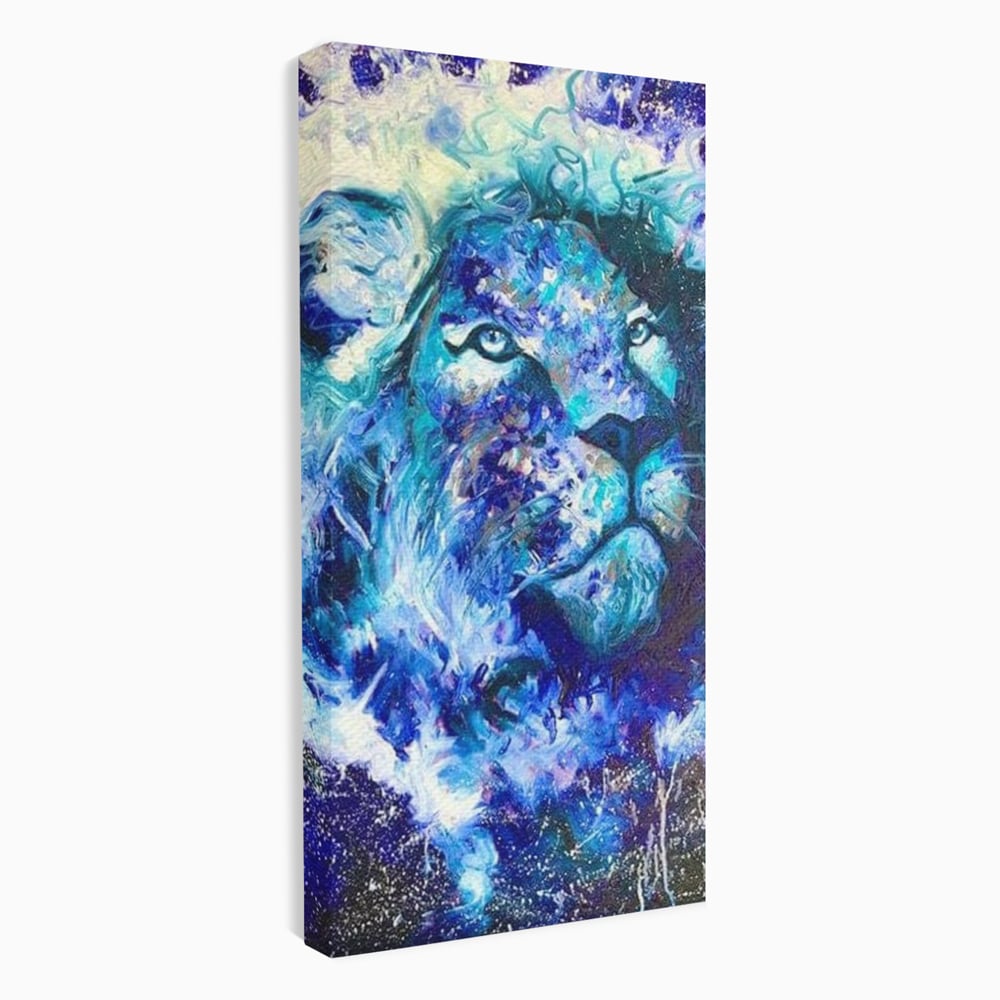 Leinwand Wandkunst Canvas Premium, LuxCanva® M1372, Kosmisches Leuchten, Universum, Sterne, Blau, Löwe, Tier, Kraft, Licht, Aurora, Mysterium, Energie, Abstrakte Kunst, Büro, Wohnen, Kinderzimmer