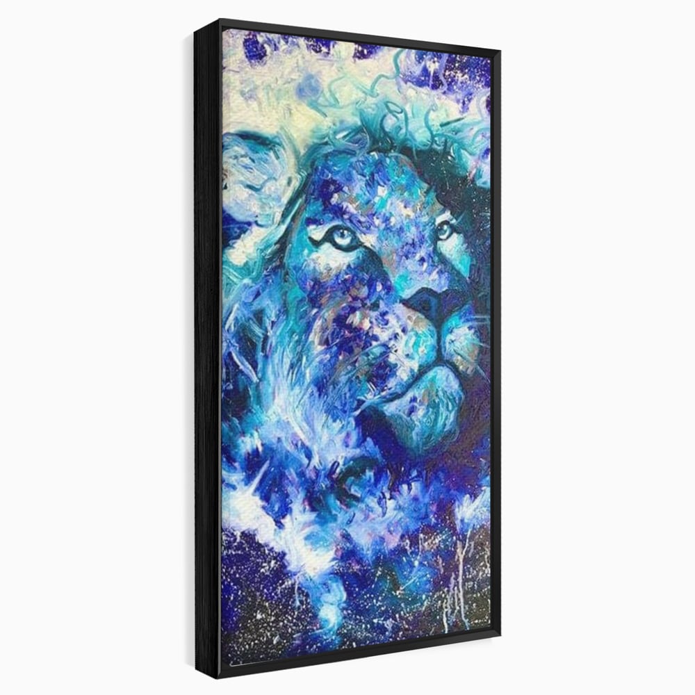 Leinwand Wandkunst Canvas Premium, LuxCanva® M1372, Kosmisches Leuchten, Universum, Sterne, Blau, Löwe, Tier, Kraft, Licht, Aurora, Mysterium, Energie, Abstrakte Kunst, Büro, Wohnen, Kinderzimmer