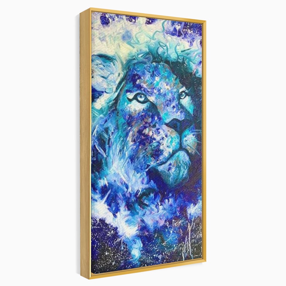 Leinwand Wandkunst Canvas Premium, LuxCanva® M1372, Kosmisches Leuchten, Universum, Sterne, Blau, Löwe, Tier, Kraft, Licht, Aurora, Mysterium, Energie, Abstrakte Kunst, Büro, Wohnen, Kinderzimmer