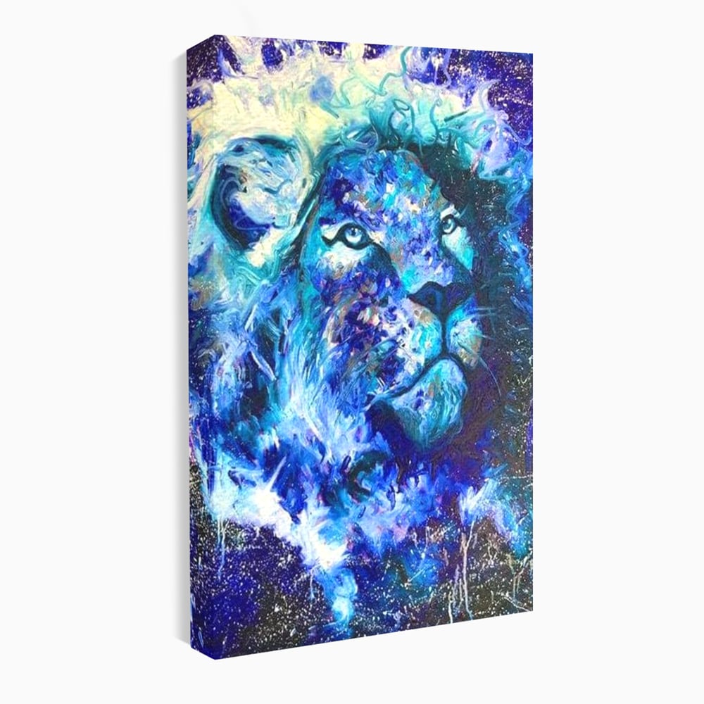 Leinwand Wandkunst Canvas Premium, LuxCanva® M1372, Kosmisches Leuchten, Universum, Sterne, Blau, Löwe, Tier, Kraft, Licht, Aurora, Mysterium, Energie, Abstrakte Kunst, Büro, Wohnen, Kinderzimmer