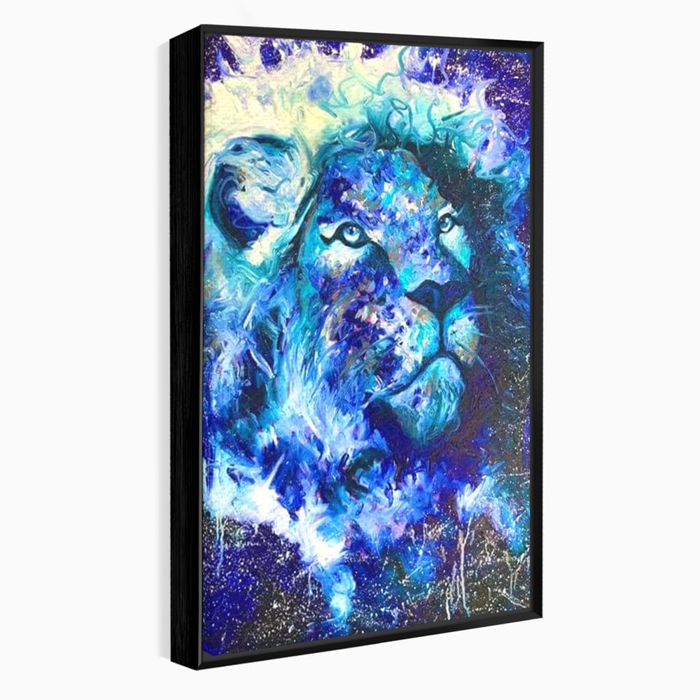 Leinwand Wandkunst Canvas Premium, LuxCanva® M1372, Kosmisches Leuchten, Universum, Sterne, Blau, Löwe, Tier, Kraft, Licht, Aurora, Mysterium, Energie, Abstrakte Kunst, Büro, Wohnen, Kinderzimmer