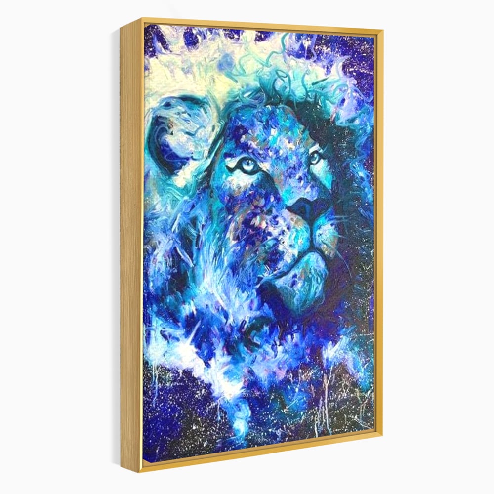 Leinwand Wandkunst Canvas Premium, LuxCanva® M1372, Kosmisches Leuchten, Universum, Sterne, Blau, Löwe, Tier, Kraft, Licht, Aurora, Mysterium, Energie, Abstrakte Kunst, Büro, Wohnen, Kinderzimmer