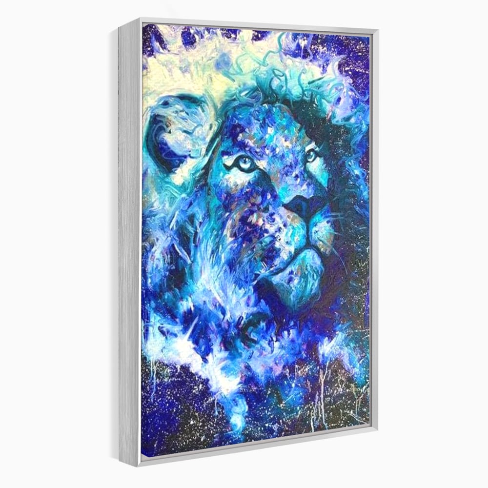 Leinwand Wandkunst Canvas Premium, LuxCanva® M1372, Kosmisches Leuchten, Universum, Sterne, Blau, Löwe, Tier, Kraft, Licht, Aurora, Mysterium, Energie, Abstrakte Kunst, Büro, Wohnen, Kinderzimmer
