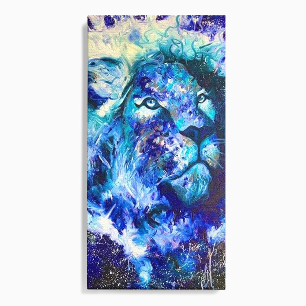 Leinwand Wandkunst Canvas Premium, LuxCanva® M1372, Kosmisches Leuchten, Universum, Sterne, Blau, Löwe, Tier, Kraft, Licht, Aurora, Mysterium, Energie, Abstrakte Kunst, Büro, Wohnen, Kinderzimmer