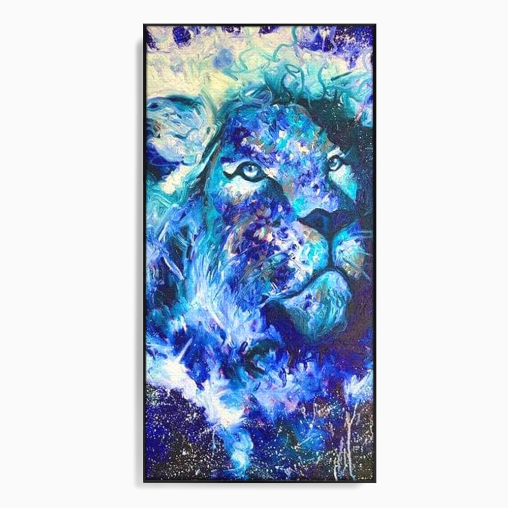 Leinwand Wandkunst Canvas Premium, LuxCanva® M1372, Kosmisches Leuchten, Universum, Sterne, Blau, Löwe, Tier, Kraft, Licht, Aurora, Mysterium, Energie, Abstrakte Kunst, Büro, Wohnen, Kinderzimmer