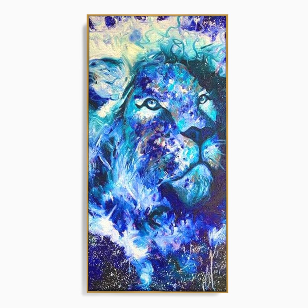 Leinwand Wandkunst Canvas Premium, LuxCanva® M1372, Kosmisches Leuchten, Universum, Sterne, Blau, Löwe, Tier, Kraft, Licht, Aurora, Mysterium, Energie, Abstrakte Kunst, Büro, Wohnen, Kinderzimmer