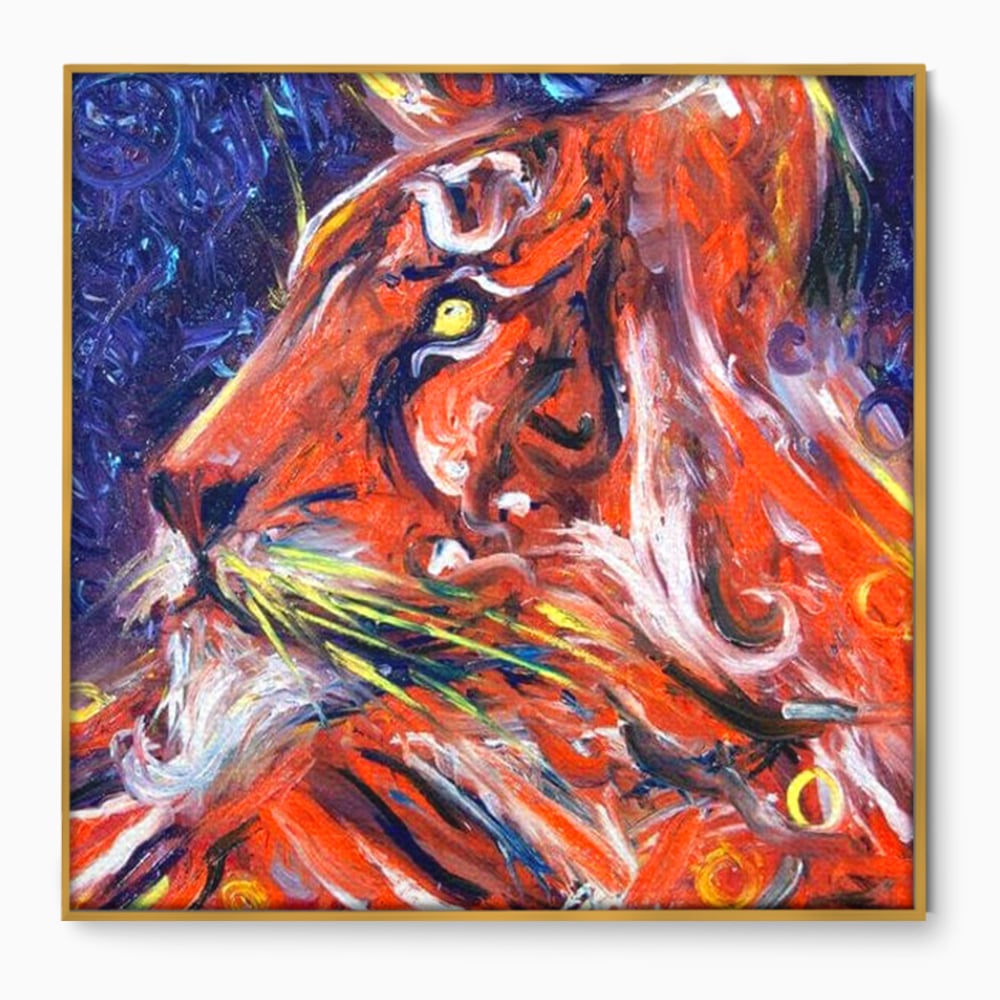 Leinwand Premium Canvas Wandkunst, LuxCanva® M1373, Glory On Fire, Löwe, Tier, Feuer, Flammen, Gemälde, Impressionismus, Abstrakt, Farbenfroh, Vision, Portrait, Büro, Wohnen, Kinderzimmer