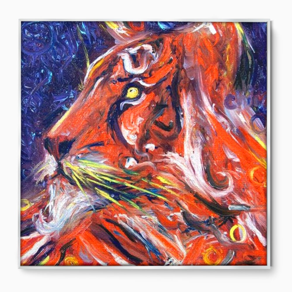 Leinwand Premium Canvas Wandkunst, LuxCanva® M1373, Glory On Fire, Löwe, Tier, Feuer, Flammen, Gemälde, Impressionismus, Abstrakt, Farbenfroh, Vision, Portrait, Büro, Wohnen, Kinderzimmer