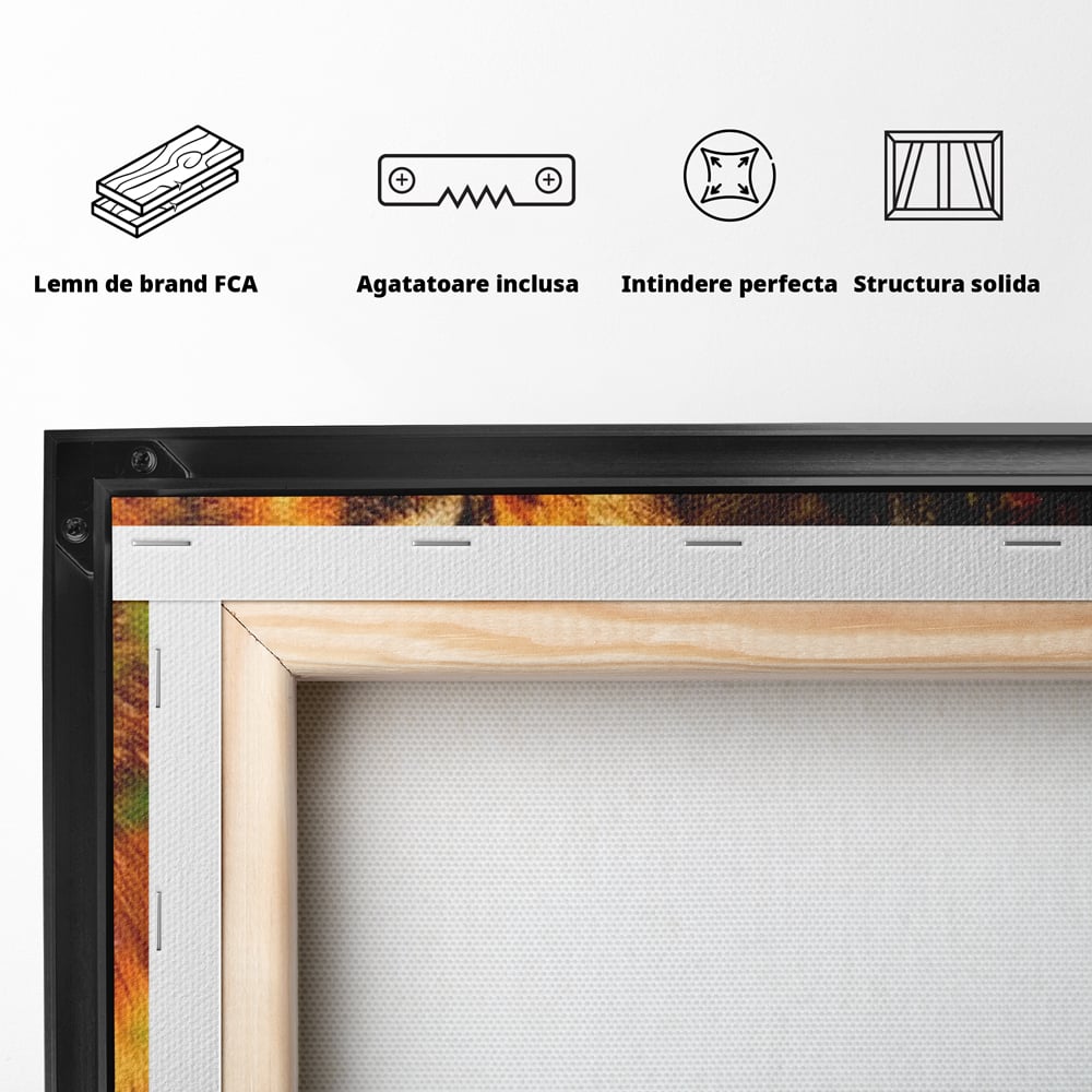 Tablou Canvas Premium, LuxCanva® M1374, Imparatul din Frunze, Natura, Jungla, Frunzis, Camuflaj, Vanator, Animal, Leu, Rege, Privire, Birou, Living, Camera Copil