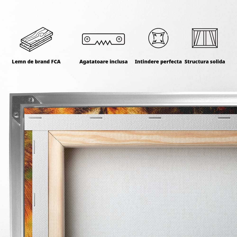 Tablou Canvas Premium, LuxCanva® M1374, Imparatul din Frunze, Natura, Jungla, Frunzis, Camuflaj, Vanator, Animal, Leu, Rege, Privire, Birou, Living, Camera Copil