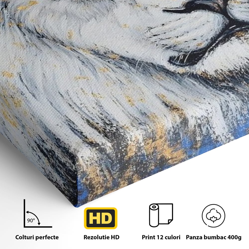 Tablou Canvas Premium, LuxCanva® M1375, Putere Straveche, Leu, Animal, Rege, Auriu, Abstract, Noblete, Putere, Mitic, Pictura, Maretie, Birou, Living, Camera Copil