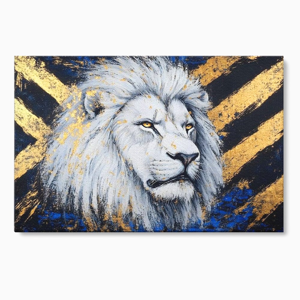Tablou Canvas Premium, LuxCanva® M1375, Putere Straveche, Leu, Animal, Rege, Auriu, Abstract, Noblete, Putere, Mitic, Pictura, Maretie, Birou, Living, Camera Copil