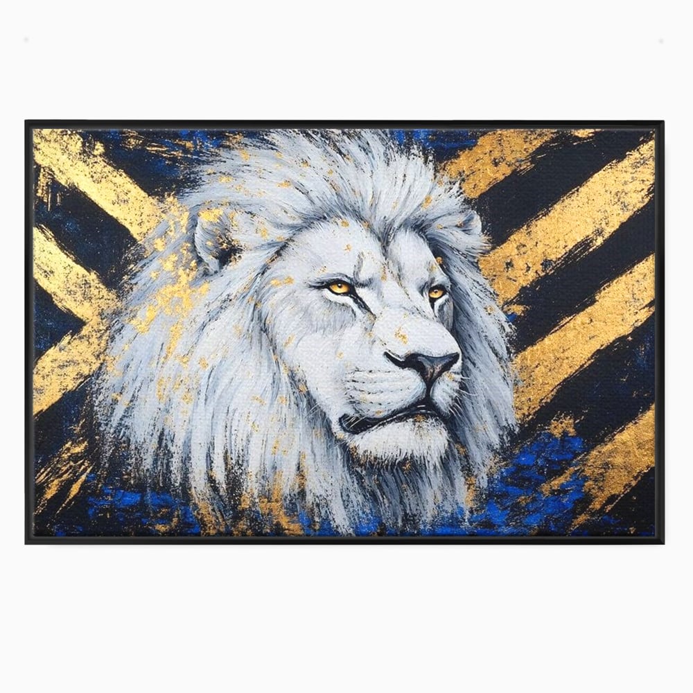 Tablou Canvas Premium, LuxCanva® M1375, Putere Straveche, Leu, Animal, Rege, Auriu, Abstract, Noblete, Putere, Mitic, Pictura, Maretie, Birou, Living, Camera Copil