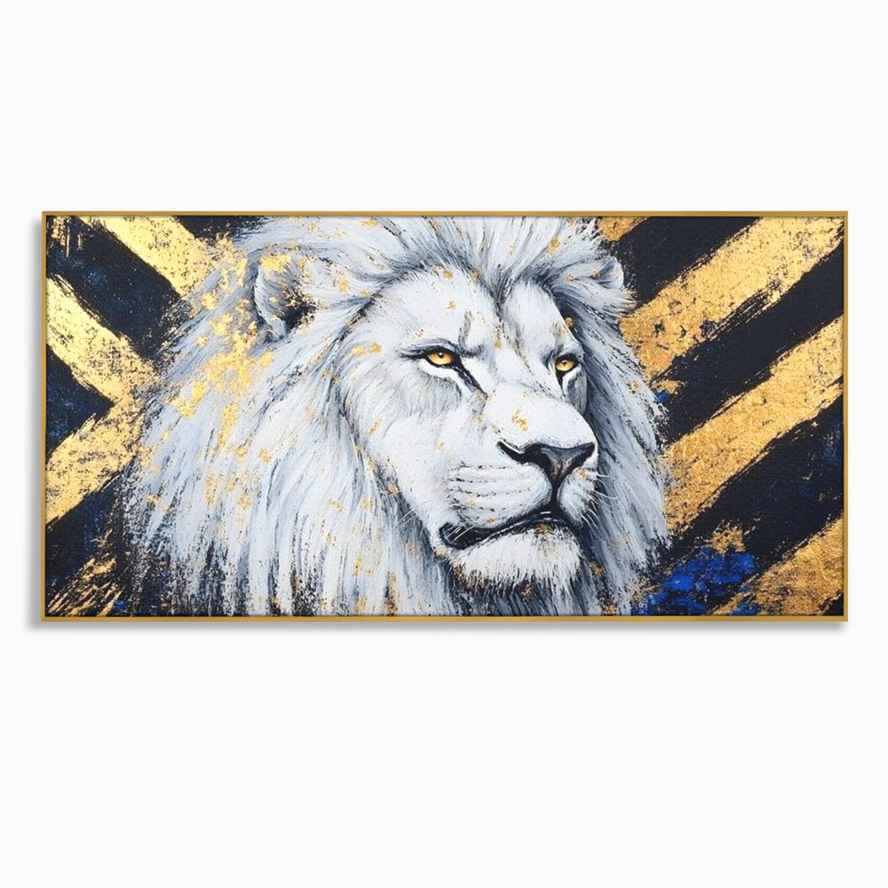 Tablou Canvas Premium, LuxCanva® M1375, Putere Straveche, Leu, Animal, Rege, Auriu, Abstract, Noblete, Putere, Mitic, Pictura, Maretie, Birou, Living, Camera Copil