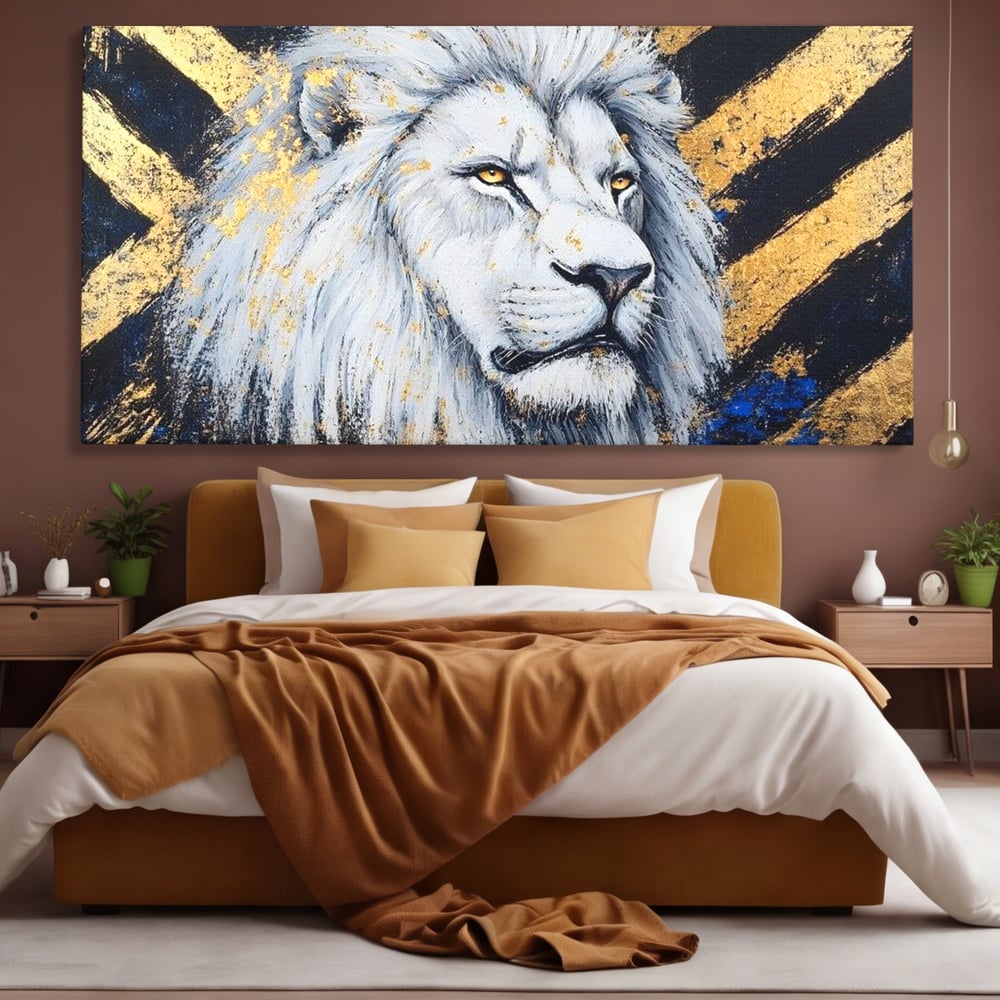 Tablou Canvas Premium, LuxCanva® M1375, Putere Straveche, Leu, Animal, Rege, Auriu, Abstract, Noblete, Putere, Mitic, Pictura, Maretie, Birou, Living, Camera Copil