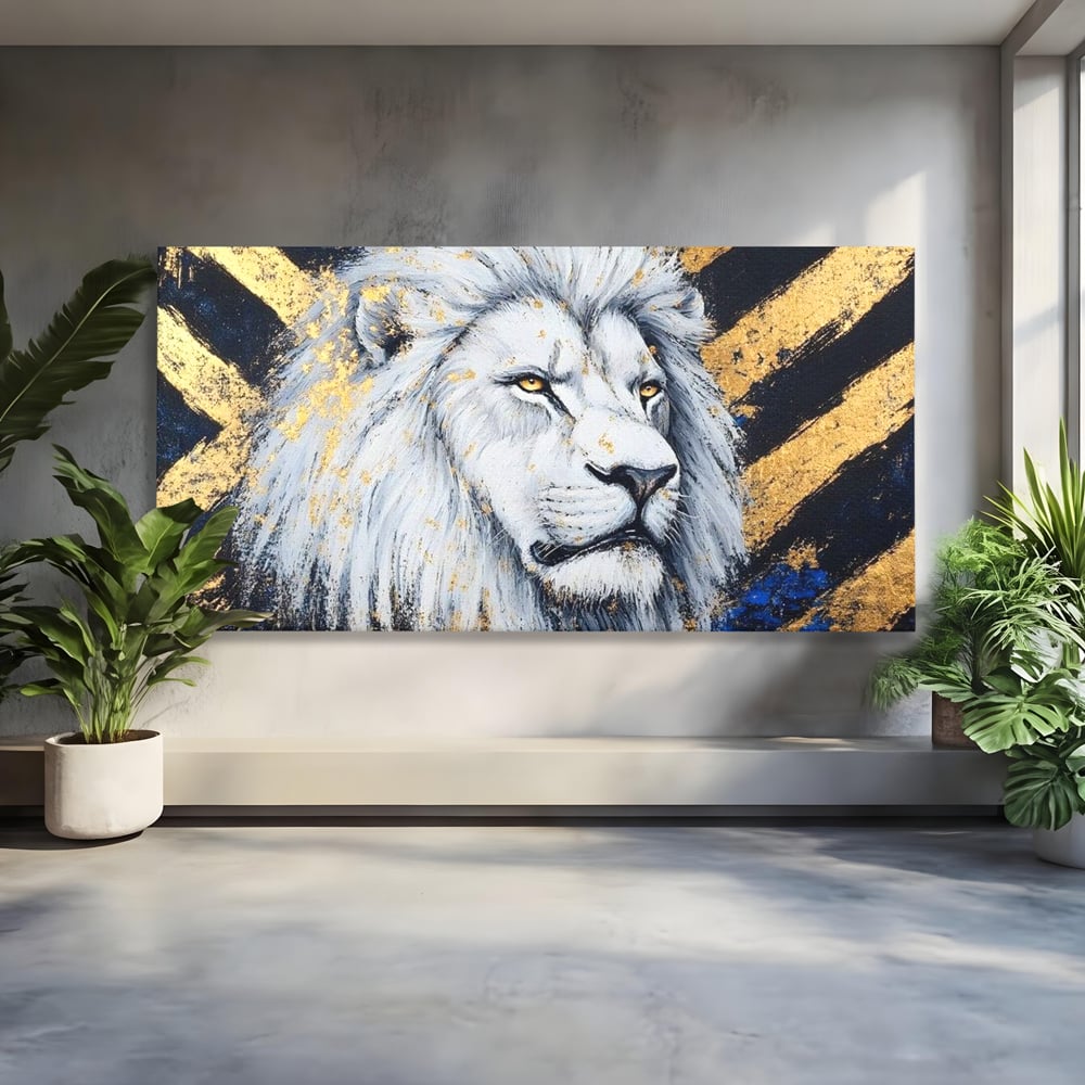 Tablou Canvas Premium, LuxCanva® M1375, Putere Straveche, Leu, Animal, Rege, Auriu, Abstract, Noblete, Putere, Mitic, Pictura, Maretie, Birou, Living, Camera Copil